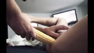 Soccer Mom Takes Small Corn Cob Insertion to Cum