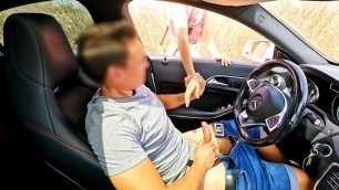 Dick Flash! I Jerk off in the Car and a Girl Passing by Helps me Finish Cumming