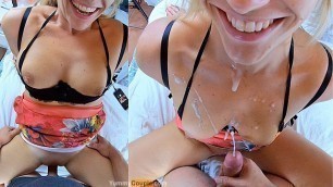 INSANE Double Cumshot all over HOT MILF after POV Blowjob + Masturbation