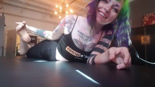 The Pose. Goth Emo Girl Showing off Dirty Soles in a BDSM Dungeon